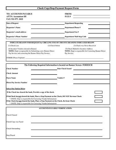 Printable Check Payment Request Form