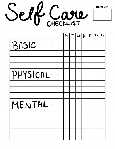 Printable Self Care Checklist Template