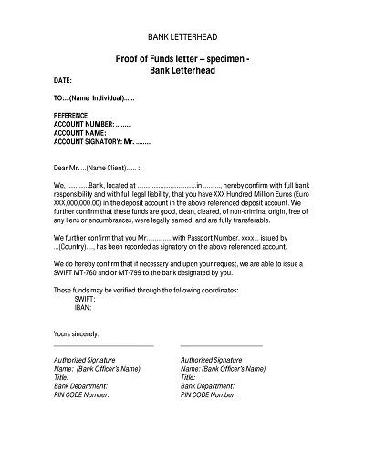 Real Estate Proof Of Funds Letter