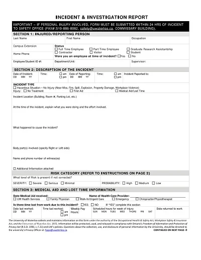 Safety Office Incident Report Template