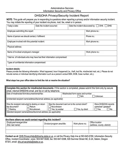 Security & Privacy Office Incident Report Form