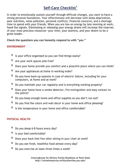 Simple Self Care Checklist Template