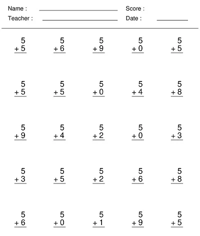 Single Digit Addition Worksheet