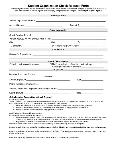 Student Organization Check Request Form