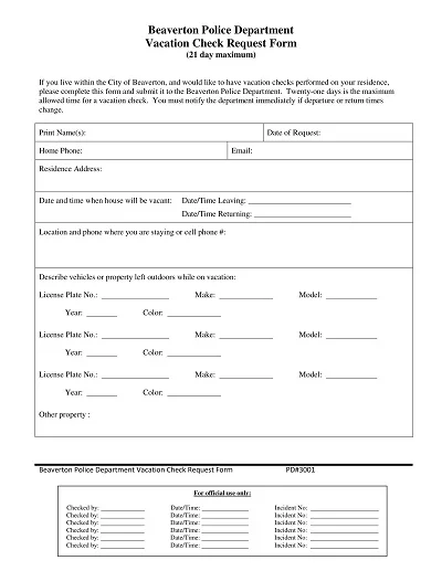 Vacation Check Request Form Template