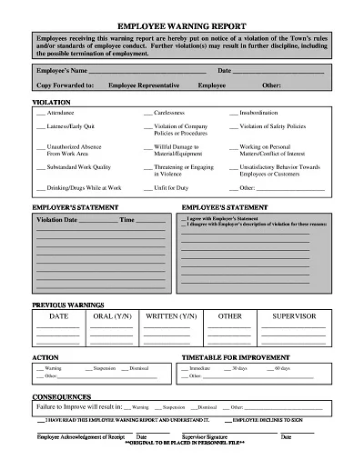 Warning Employee Report Form Template