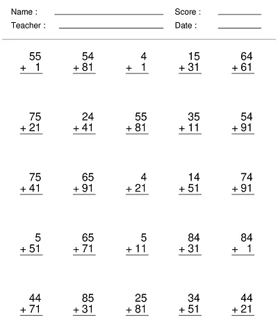 Zero to 99 Addition Worksheet