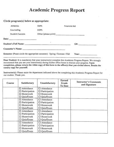 Academic Progress Report Template