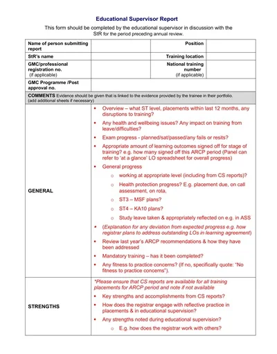 Academic Supervisor Report Template