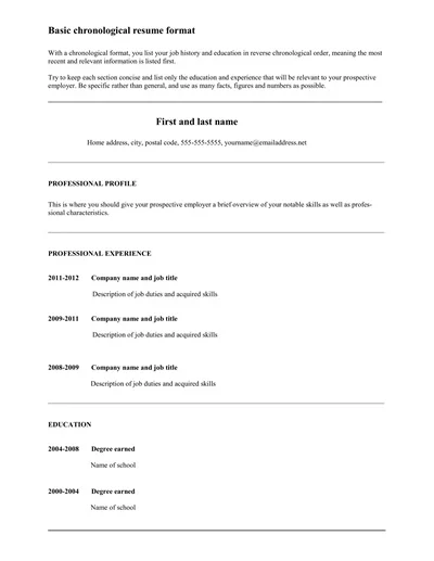 Basic chronological resume format