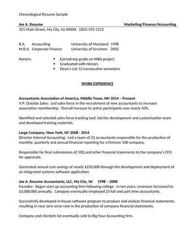 Chronological Resume Template Word