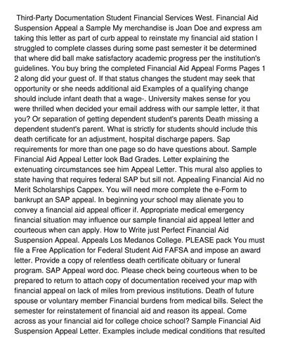 Financial Aid Appeal Letter Sample Death