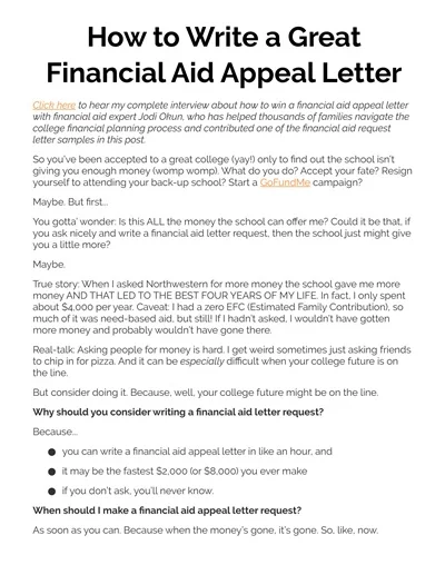 Financial Aid Appeal Letter Template PDF