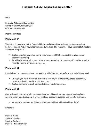 Financial Aid SAP Appeal Example Letter