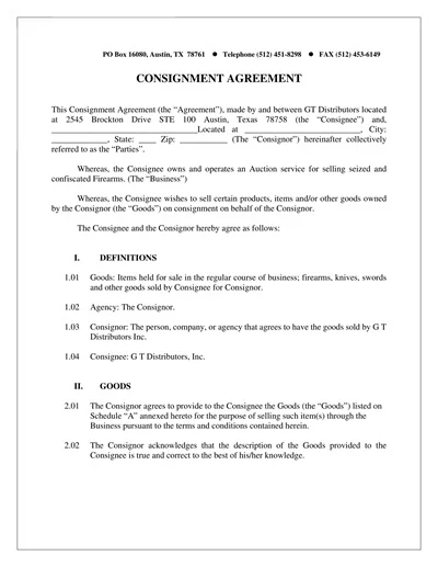 Firearms Selling Consignment Agreement
