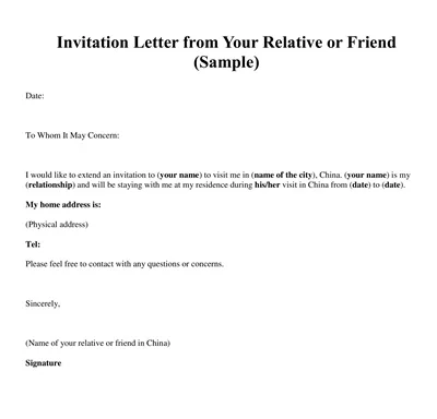 Friend Invitation Letter For Visa