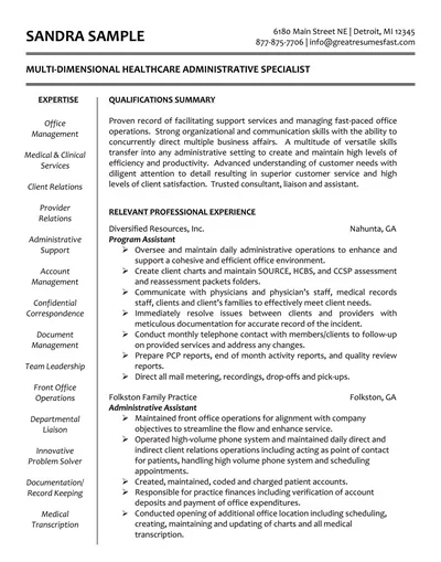 Healthcare Administrative Resume Template