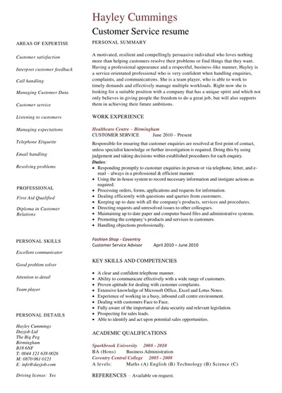 Healthcare Customer Service Resume Sample