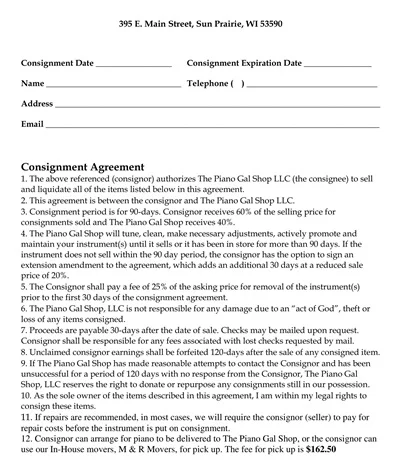 Instrument Seller Consignment Agreement
