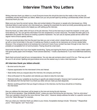 Interview Thank You Letters