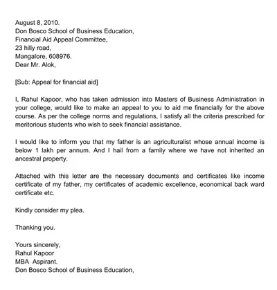 Letter Asking For Financial Assistance For Education