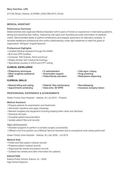 Medical Assistant Resume Template Word