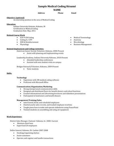 Medical Coding Resume Template