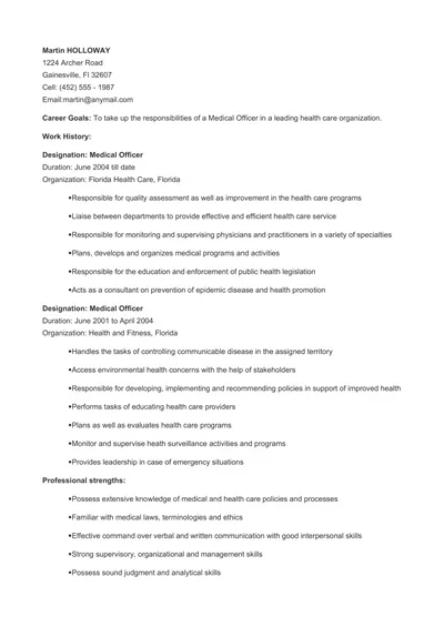 Medical Officer Resume Template