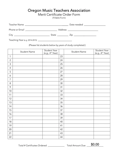 Merit Certificate Order Form