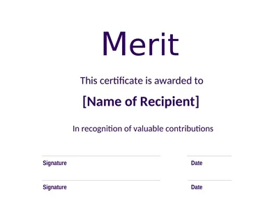 Printable Merit Certificate Template