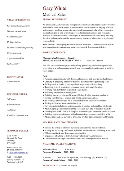 Professional Medical Sales Resume Template