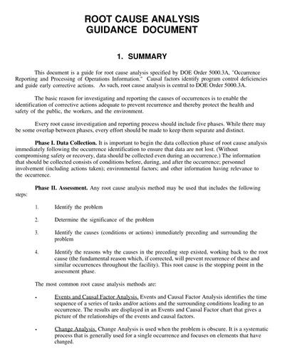 Root Cause Analysis Guidance Document