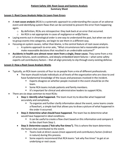 Root Cause and Systems Analysis