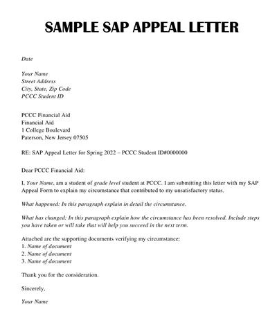 SAP Financial Aid Appeal Letter