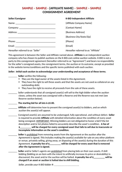 Sample Consignment Agreement Template