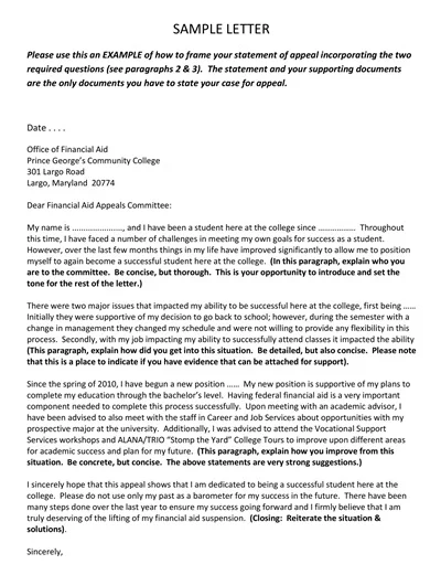 Sample Letter of Appeal For Financial Support