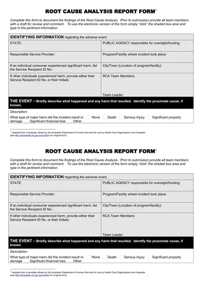 Sample Root Cause Analysis Report Form