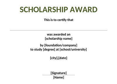 Scholarship Award Template Doc