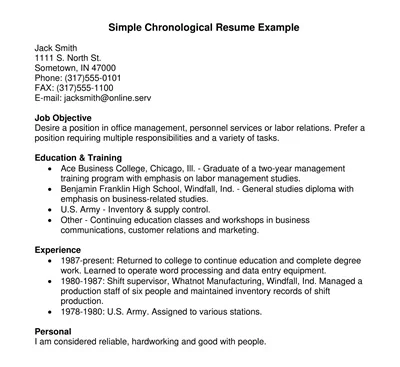 Simple Chronological Resume Template