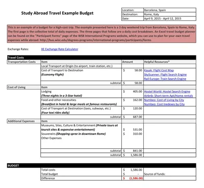 Study Abroad Travel Budget Template