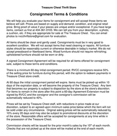 Thrift Store Consignment Agreement