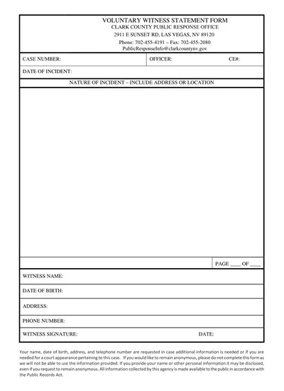 Voluntary Witness Statement Template