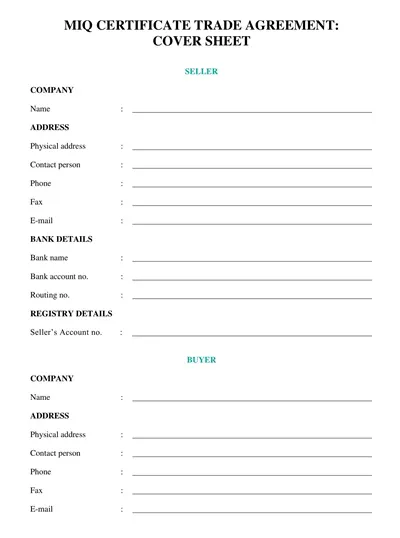 MIQ Certificate Trade Agreement Template