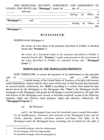 Mortgage Security Agreement And Assignment