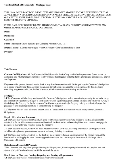 Natwest Mortgage Agreement Template