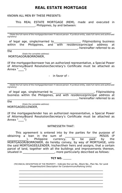 Real Estate Mortgage Agreement Template