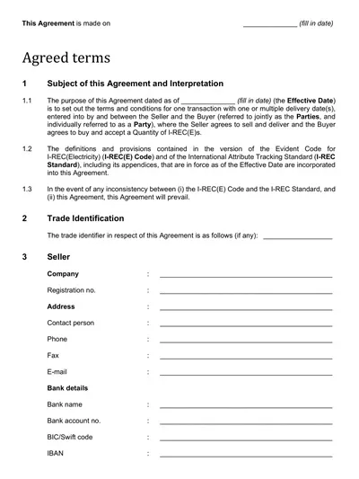 Standard Single Trade Agreement Template