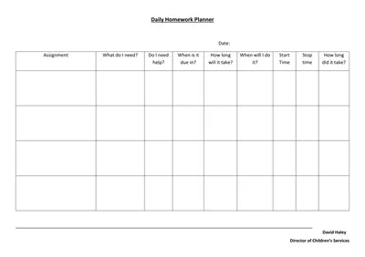 Basic Daily Homework Planner Template