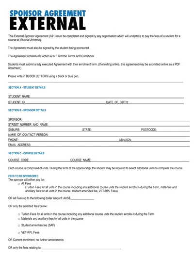 Blank Sponsorship Agreement Form Template