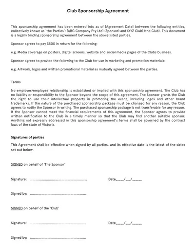 Club Sponsorship Agreement Template